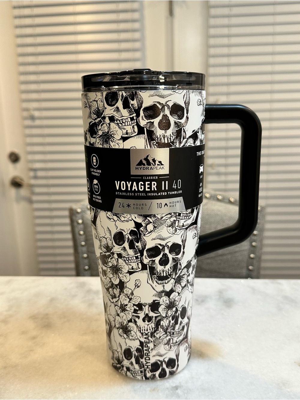 Hydrapeak Voyager II 40 oz Stainless Steel Skull Artisan Design Tumbler - NWT!